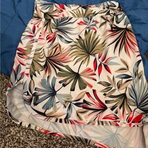 Hurley White Tropical Print Athletic Skort with Red & Olive Accents